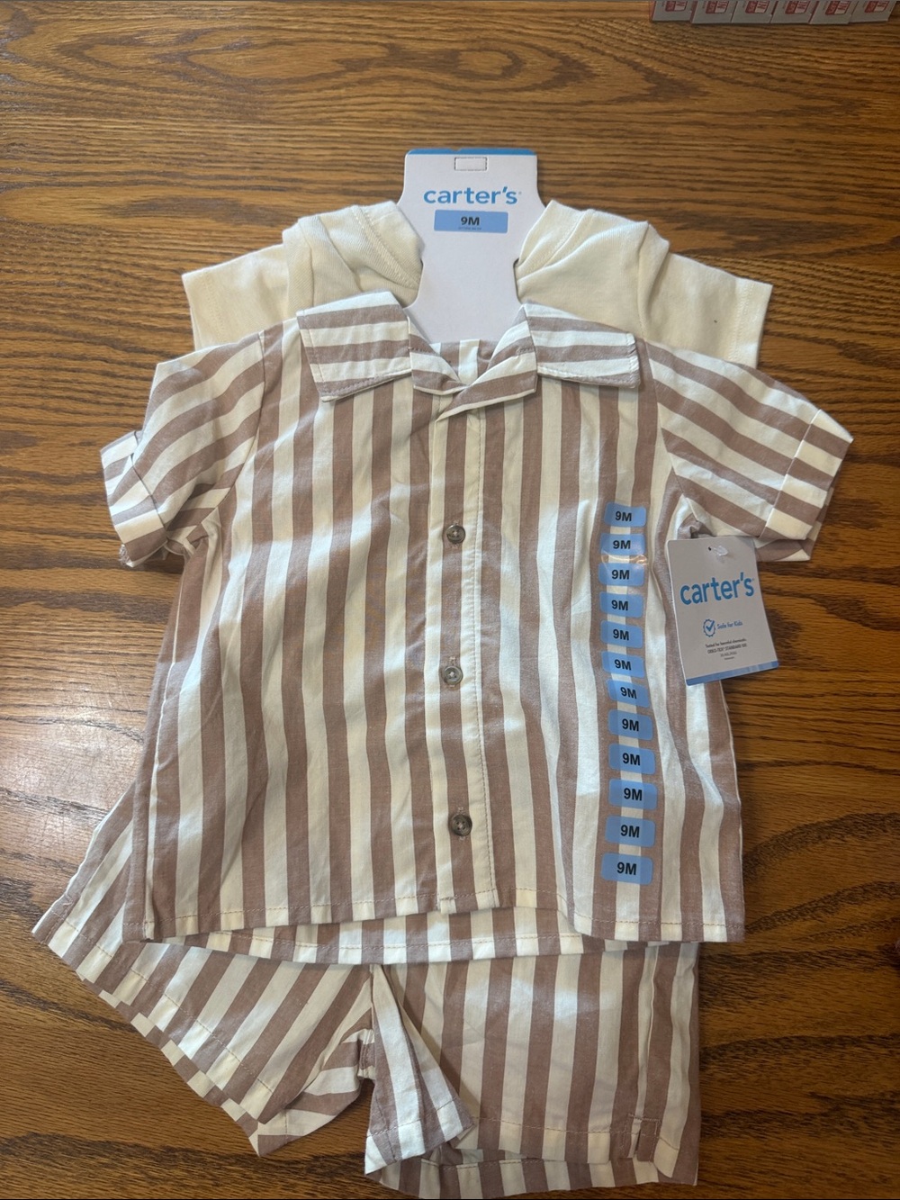 Carter's Cream & Light Brown Striped Short Set